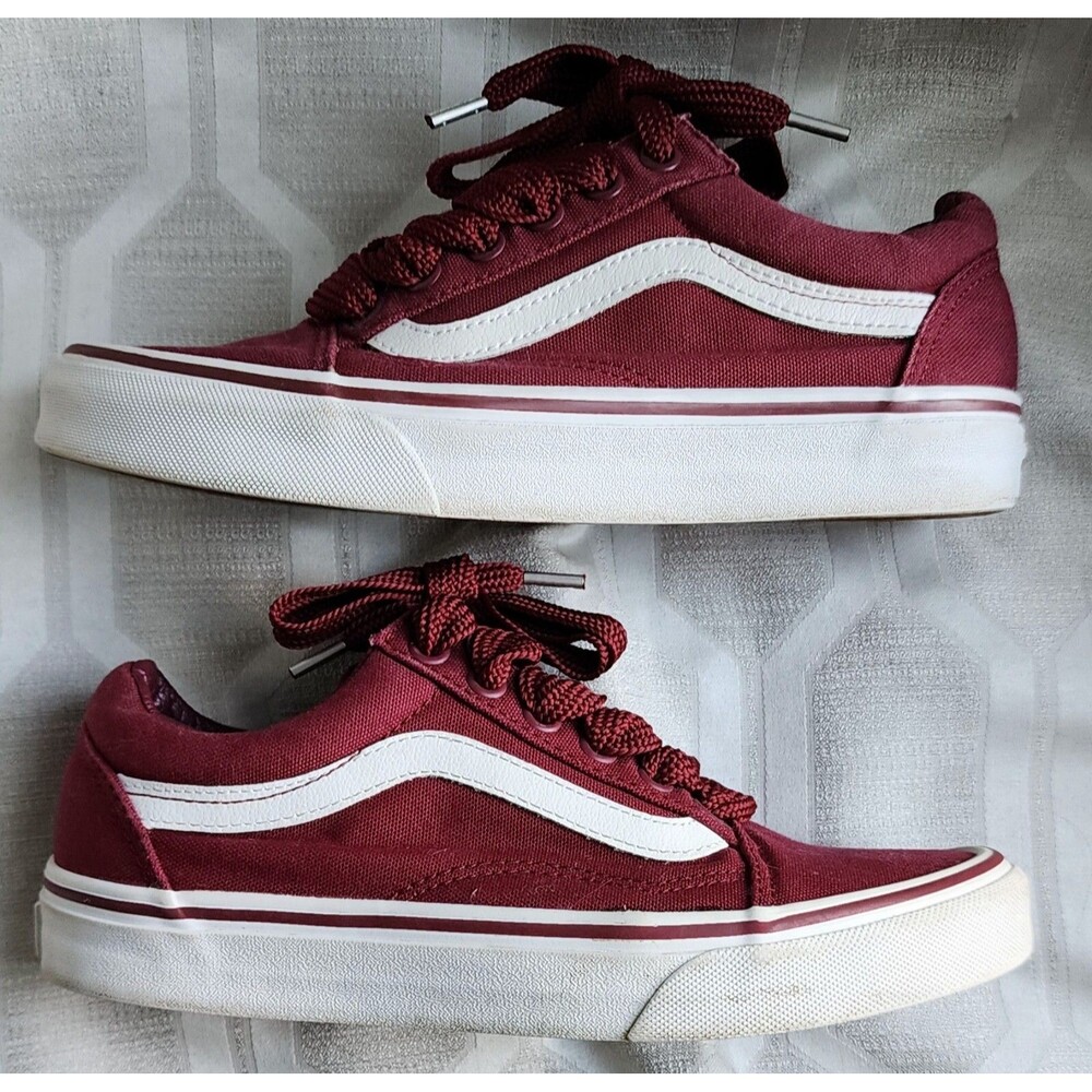 VANS Off The Wall Maroon Red Burgundy Canvas Lo Skate Shoes Sneakers Sz 5 Mens
